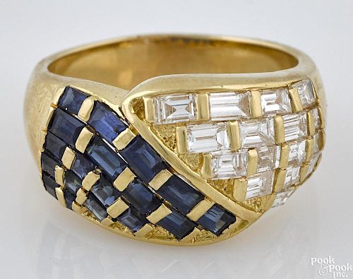 18K yellow gold, sapphire, and diamond ring