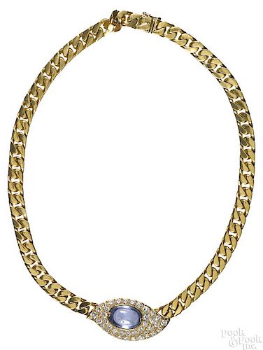 18K yellow gold sapphire and diamond necklace