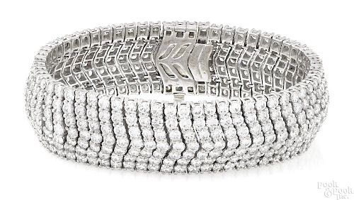 Platinum and diamond seven row chevron bracelet