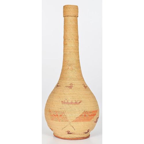 Makah / Nuu-chah-nulth Basket Bottle with United States and British Flags