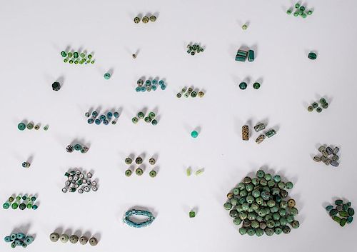 Collection of Green Colored Glass Trade Beads, From a New York Collector