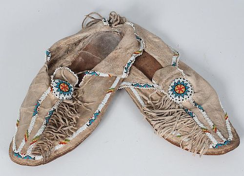 Kiowa Beaded Hide Moccasins, From an American Museum