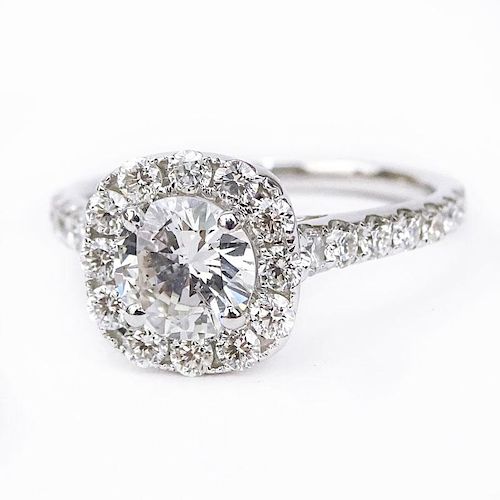 Approx. 2.06 Carat TW Round Brilliant Cut Diamond and 18 Karat White Gold Engagement Ring.