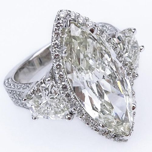 Approx. 10.64 Carat TW Diamond and 14 Karat White Gold Engagement Ring Set in the Center with a 6.64 Carat Marquise Cut Diamo