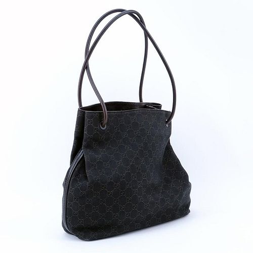 Gucci Brown Canvas Tote Bag. Leather piping and handles.