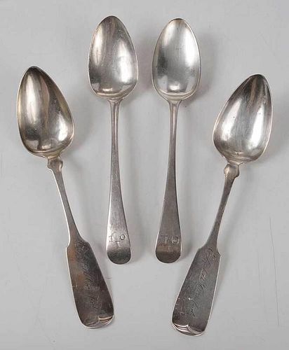 Four English and Coin Silver Spoons