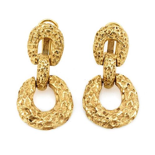 14k Yellow gold door knocker earrings.