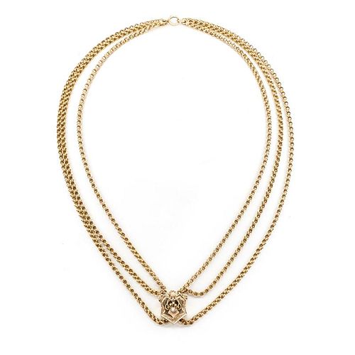 14k Yellow gold Victorian triple chain necklace.