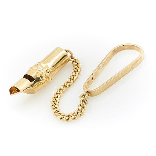 14k Yellow gold whistle keychain.