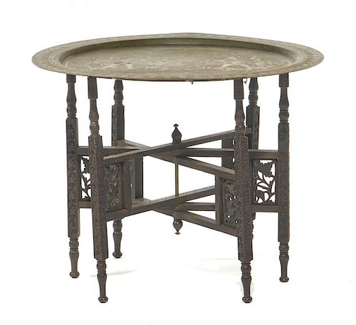 Egyptian bronze tabouret table with collapsible base