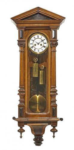 19th c Vienna regulator clock with 2 weights