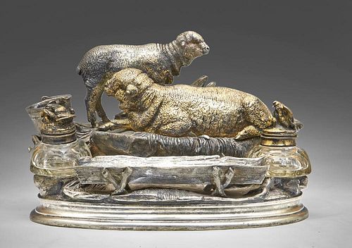 Jules Moigniez (French, 1835-1894), bronze double inkwell