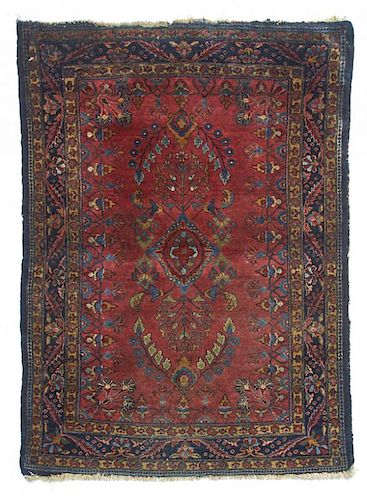 Persian Sarouk scatter rug. Appx 4'8" x 3'5"