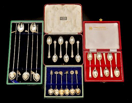 4 Sterling spoon sets in cases