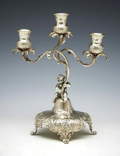 Dutch silver 3 light candlestick, 9"h