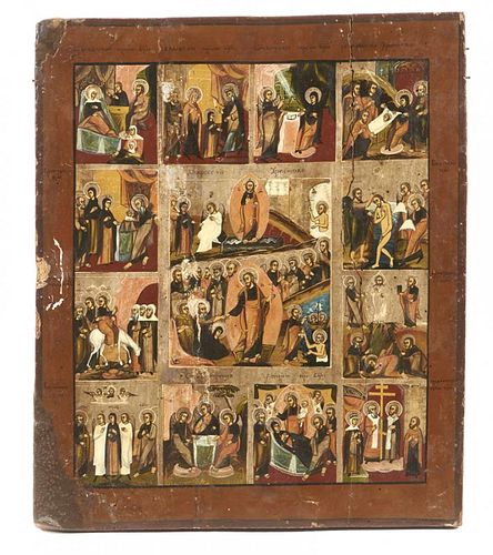 Icon, 13 painted images with gilt