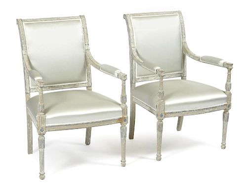 Pair of Italian armchairs, 19th c, Donghia silk upholstery