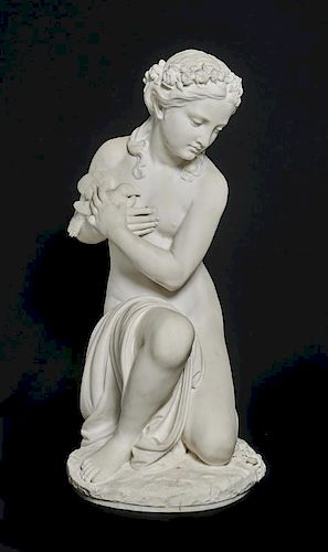 P. Romanelli marble statue, kneeling nude Aphrodite
