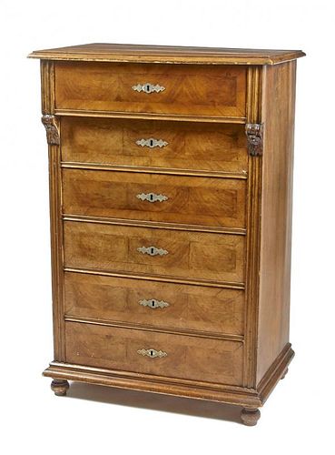 19th c Continental walnut 6 drawer chest