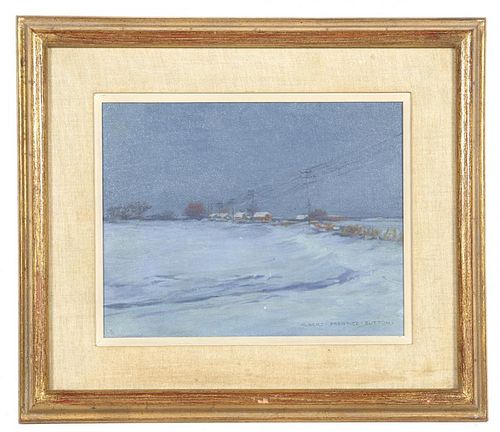 Albert Prentice Button, Snow Scene, oil on canvas,