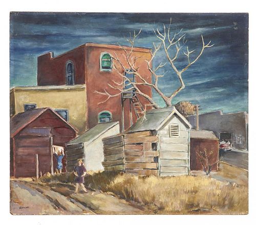 Koichi Nomiyama (Californian, 1900-1984),Winter Morning, February 1947", oil on
