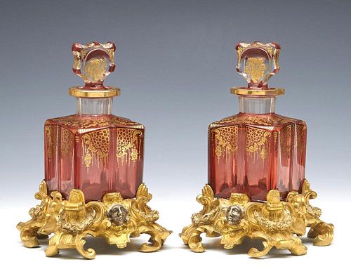 Bohemian glass master perfumes on gilt bronze bases