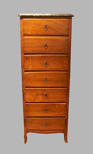 Louis XV Provincial Fruitwood Semainier with Marble Top