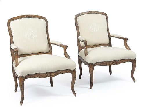 Pair of early 19th c French bergere chairs