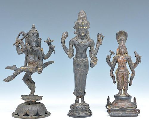 3 Bronze multi-armed deity figures