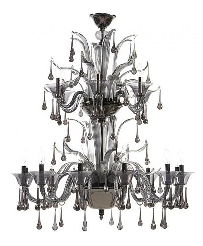 Grand Venetian glass chandelier, 18 lights, 42"t