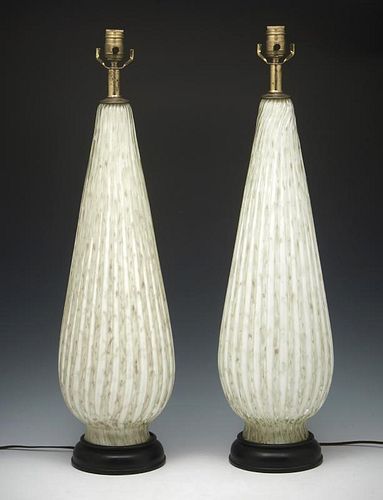 Pair of Venetian blown glass lamps,optic rib style