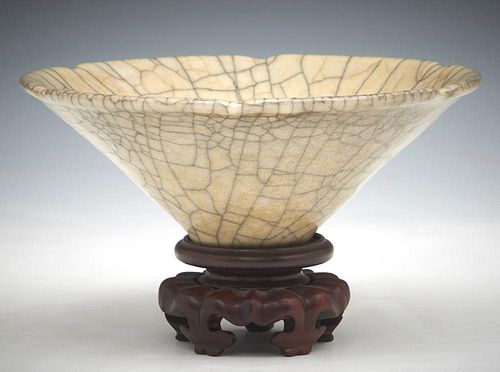 Chinese Crackle Glazed Conical Bowl.