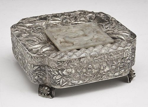 Chinese silver box with jade plaque