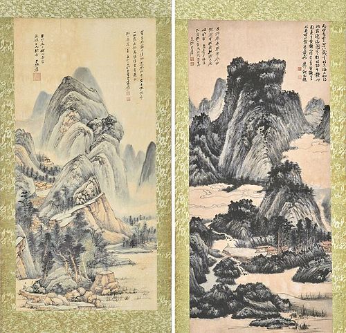 Lot of Two Chinese Landscape Hanging Scrolls.