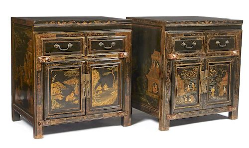 Pair of Chinese black lacquered chests