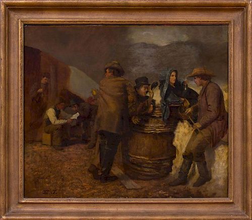 AMERICAN SCHOOL: A SLY DRINK AT THE CAMP, STUDY FOR 'SUGARING OFF'