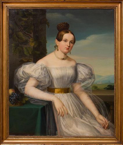 ATTRIBUTED TO GEORG RUDOLF KARING (1807-1858): PORTRAIT OF A SEATED LADY