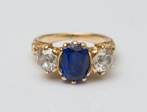 VINTAGE GOLD SAPPHIRE AND DIAMOND RING