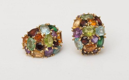 PAIR OF 14K GOLD AND SEMI-PRECIOUS STONE EARCLIPS