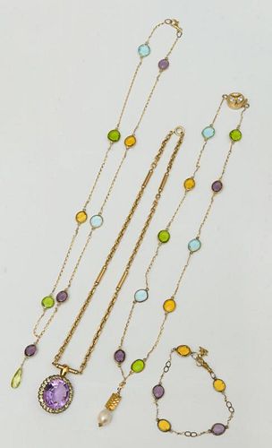 AMETHYST AND PERIDOT PENDANT ON GOLD-FILLED CHAIN TOGETHER