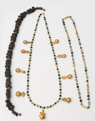 THREE GILT-METAL AND BEADED NECKLACES