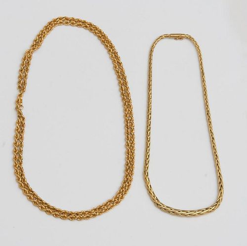 18K GOLD NECKLACE AND AN 18K GOLD ROPE NECKLACE