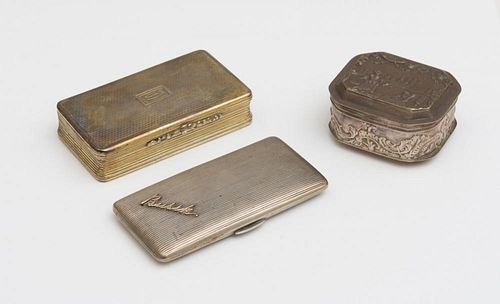 TWO SILVER BOXES AND A SILVER-GILT BOX