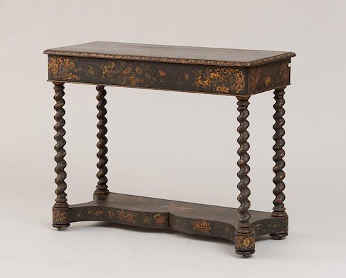 VICTORIAN BLACK, POLYCHROME LACQUER AND PARCEL-GILT CONSOLE TABLE