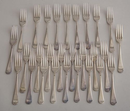 ASSEMBLED GROUP OF FORTY-TWO ENGLISH SILVER-PLATED LUNCH FORKS