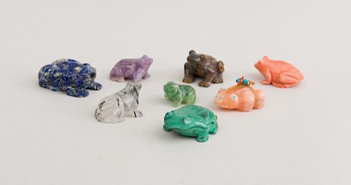 GROUP OF EIGHT CARVED HARDSTONE FIGURES OF FROGS
