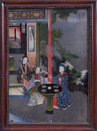 TWO CHINESE EXPORT REVERSE PAINTING ON GLASS