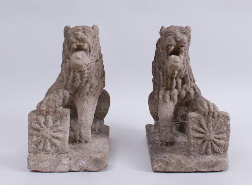 PAIR OF FRENCH MEDIEVAL STYLE COMPOSITION MYTHICAL BEASTS