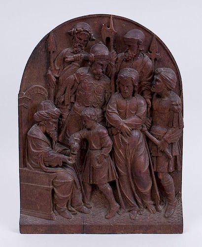 FLEMISH OAK RELIEF OF CHRIST BEFORE PILATE