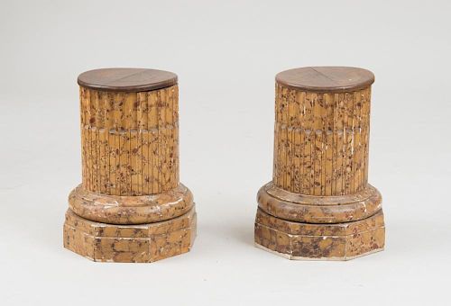 PAIR OF FRENCH FAUX-MARBLE-PAINTED LOW PEDESTALS